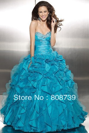 Dropped Waist Sequined Strapless Tulle Organza Ball Gown Quinceanera Dress