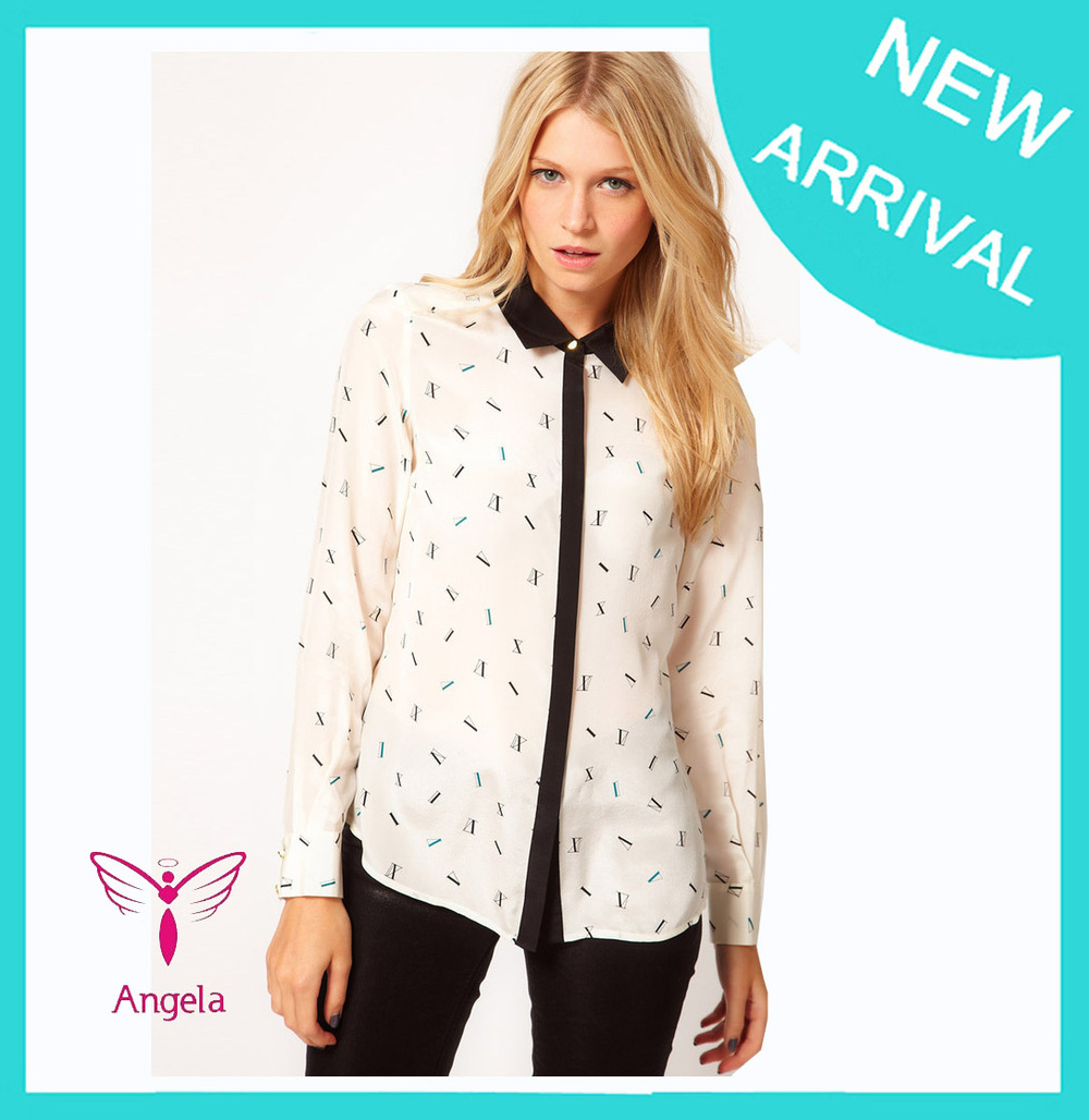 Dropship wholesale Autumn & Winter Chiffon Roman Numerals Print Turn-down Collar Fahsion Blouse,lady's shirt / plus size WSH-044