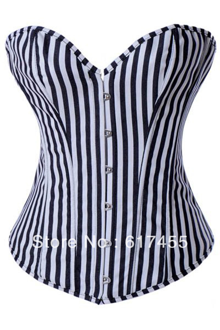 Dropshiping Women intimates sexy lingerie satin Black and White Pinstripe Corset