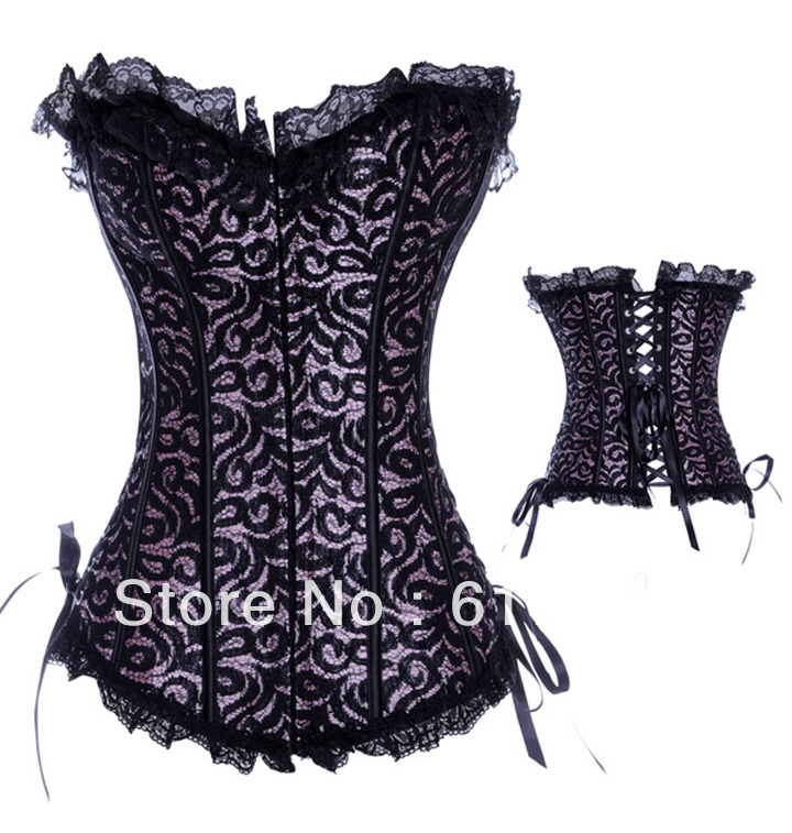 Dropshiping Women intimates sexy lingerie satin corset overbust 8046 black