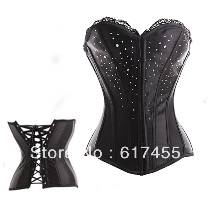Dropshiping Women intimates sexy lingerie satin corset overbust black 2335