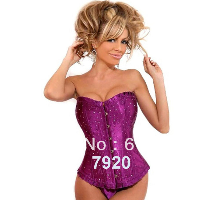 Dropshiping Women intimates sexy lingerie satn corset overbust purple 804