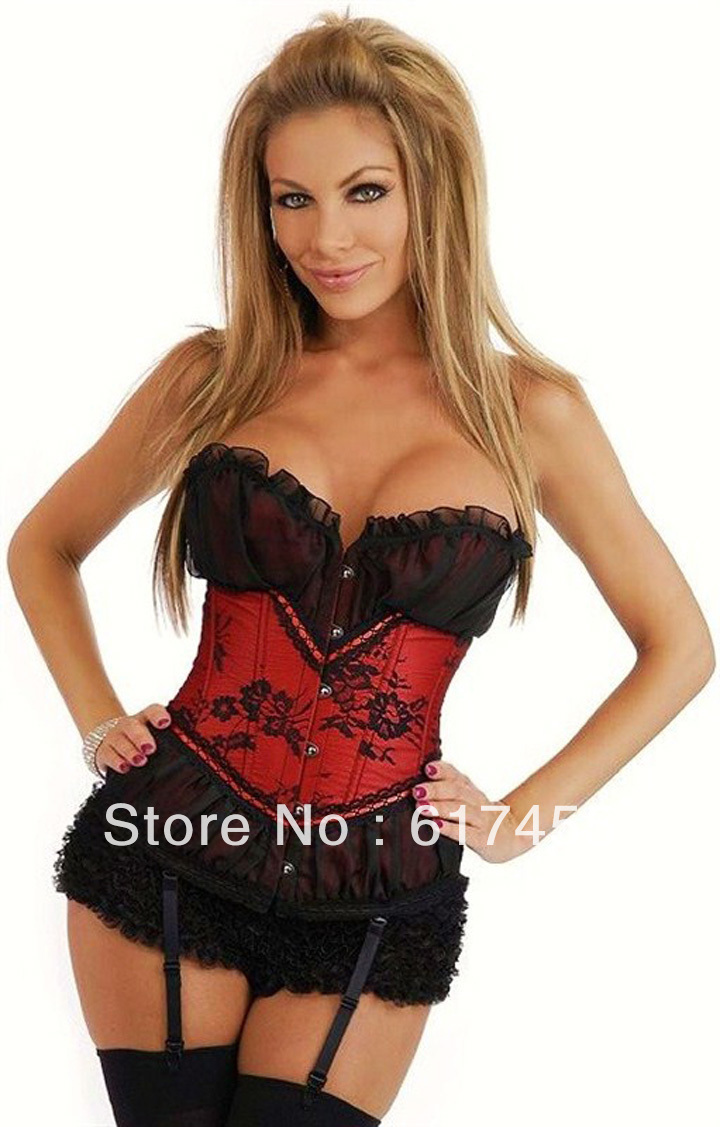 Dropshiping Women intimates sexy lingerie satn corset overbust red 827