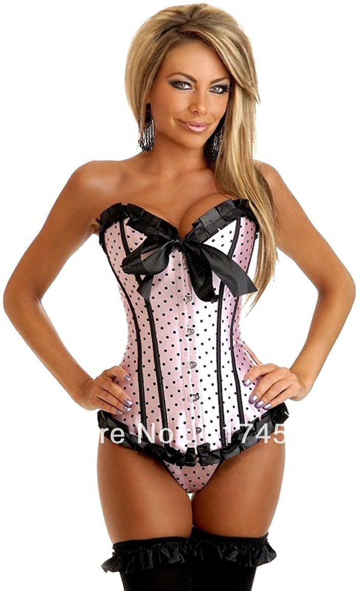 Dropshipping  Women shaper sexy lingerie satin lace up corset  Wholesale 5205 pink