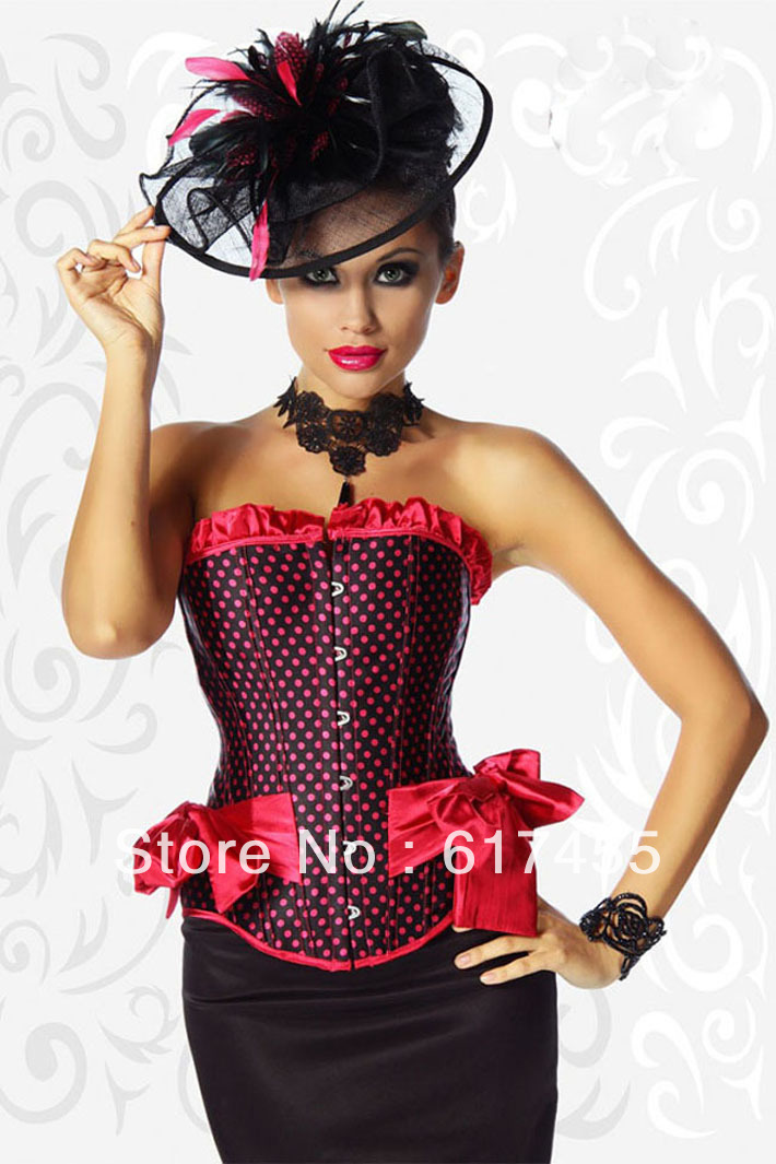 Dropshipping Women shaper sexy lingerie satin Red Dot Corset With Bow Details 971