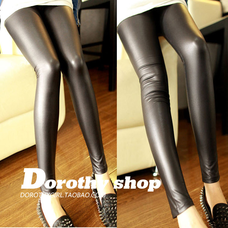 Ds fashion elastic tight fitting female matt faux leather pants faux leather legging pants pencil pants skinny pants