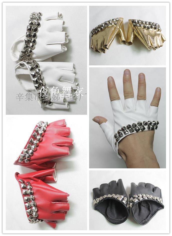 Ds gloves Women gloves female semi-finger rivet PU gloves women's leather gloves