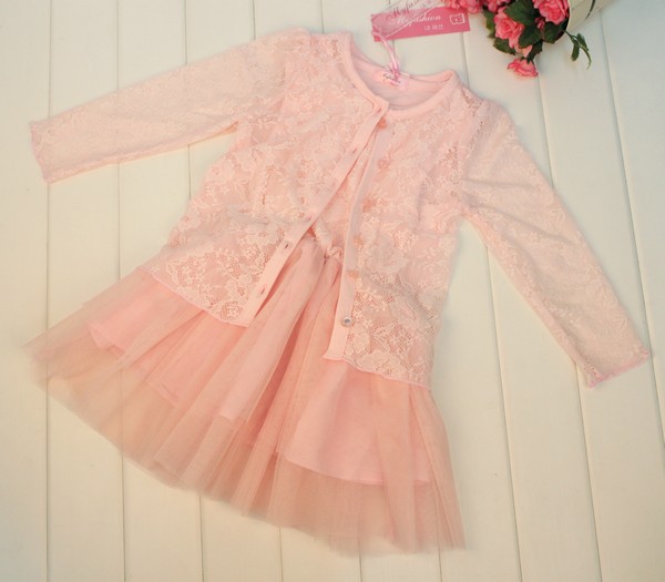DS3046  Girls ball gown mesh vest dress and lace cardigan 2pcs set 1lot 5pcs