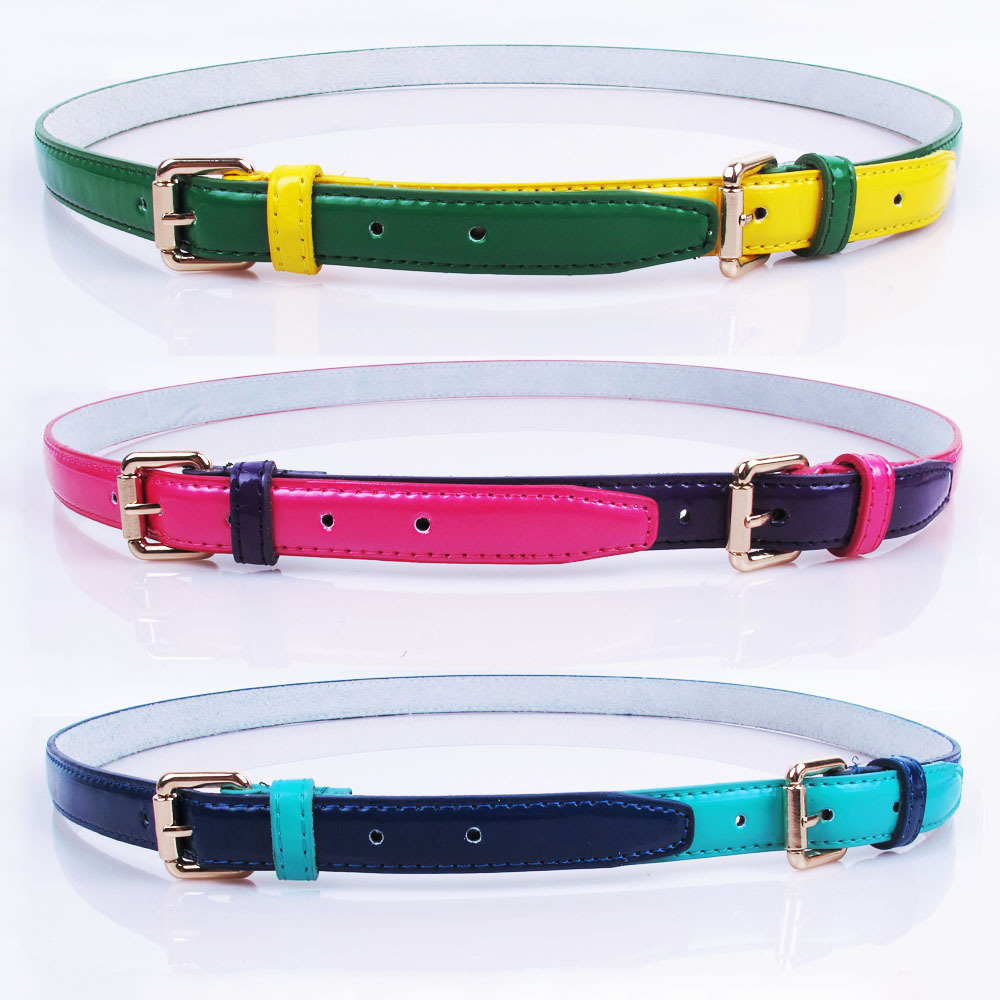 dual color Genuine Leather Belt block decoration cowhide strap lengthen two-color Ladies Fashion Women's belt