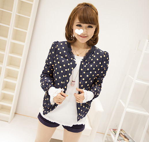 Duck down down jacket, filled duck down crochet small collar cabinet polka dot short down coat