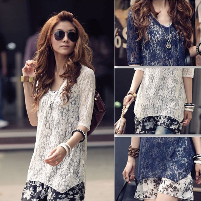 DUOYI 2013 spring one-piece dress new arrival female summer plus size print shirt lace chiffon