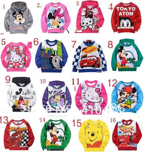 DZ-039,6 pcs/lot 2013 new style children pure cotton hoodies cartoon boys/girls long sleeve t-shirt autumn kid tops wholesale