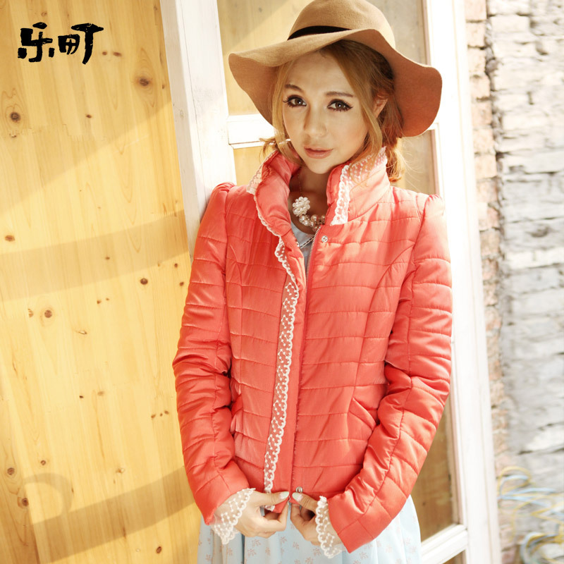 E - 2012 winter sweet women's laciness stand collar long-sleeve wadded jacket cotton-padded jacket cotton-padded jacket female