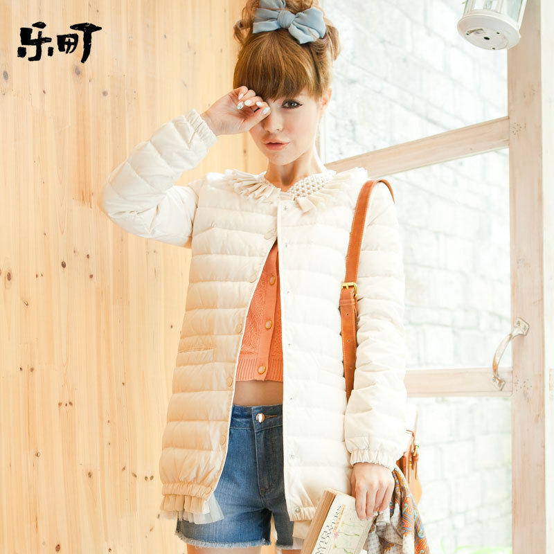 E - 2012 winter sweet women's white duck down long-sleeve lace collar down coat