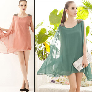E 8002 fashion loose candy color elegant sleeveless chiffon one-piece dress 250g