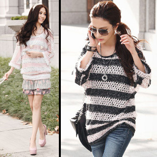 E 8926 romantic simple paragraph stripe crocheted medium-long moben 240g