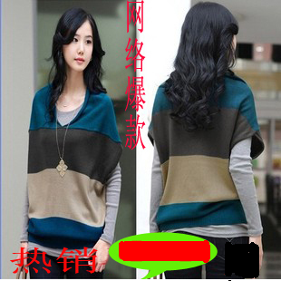 E-HOME Free Shiping 2013 spring stripe sweater women's sweater batwing sleeve wide-sleeved sleeveless sweater -hb