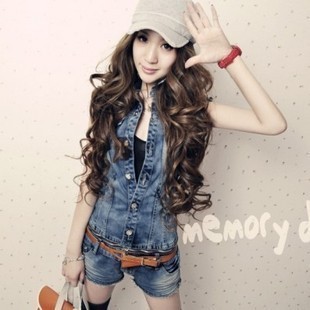 E-HOME Free Shipping! Denim Jumpsuit Shorts Female Vest Bib Pants Thin-tr1128