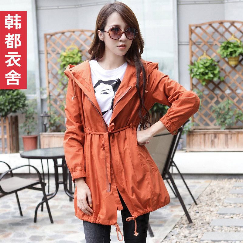 E HSTYLE 2013 spring solid color with a hood loose trench overcoat outerwear