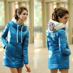 E015 2012 thickening thermal medium-long ol leather down cotton-padded jacket female women's wadded jacket outerwear