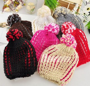 E086 candy two-color sphere knitted hat knitted hat ball cap pineapple hat winter 72g women's