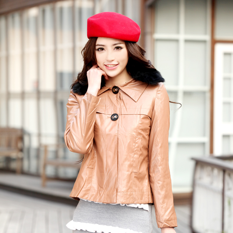 E1849008 veryni fashion fur collar leather clothing long-sleeve personalized