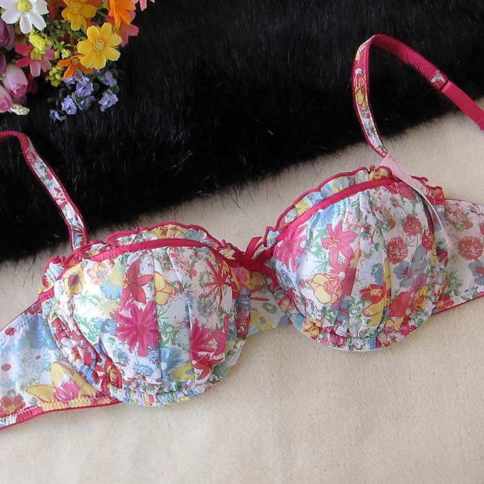 E3 shopping cart multicolour print ruffle hem underwear bra 75dd