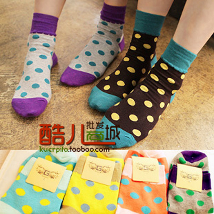 E8012 candy color dot polka dot color block decoration cartoon cotton socks women's short socks