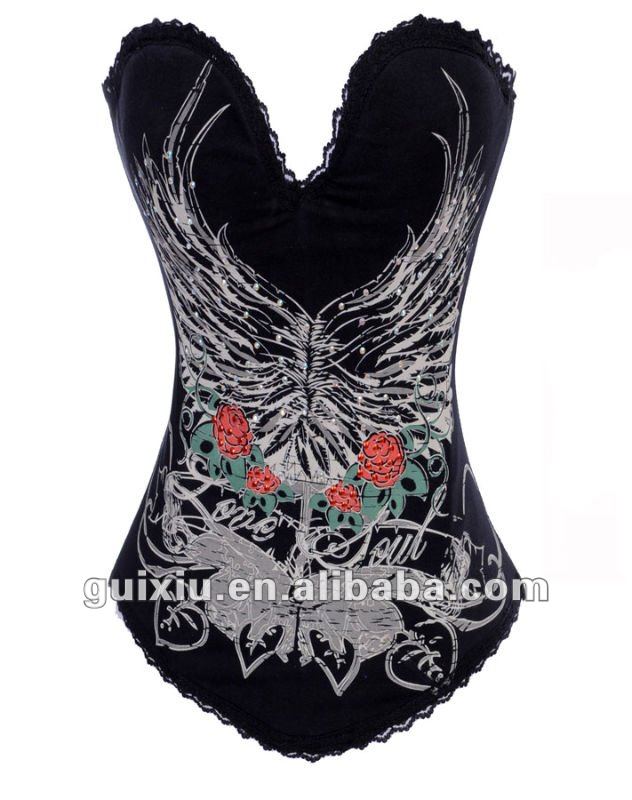 Eagle Printed Rhinestones Corset, sexy corset,  sexy lingerie