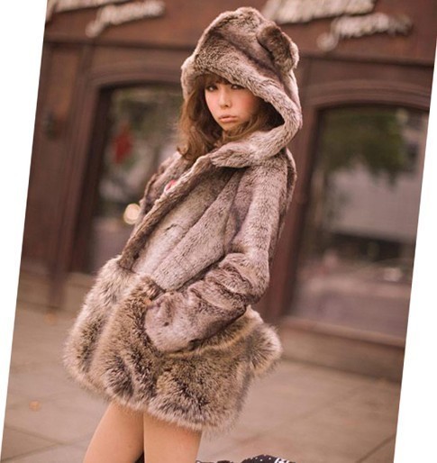 Ear medium-long goatswool loose women's faux fur coat