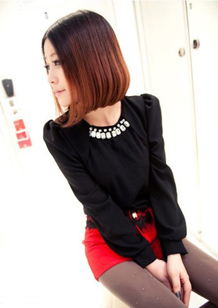 EAST KNITTING AA-147 lady t shirt top with rhinestone women business casual clothes chiffon tops Diamonds blouses for women 2013