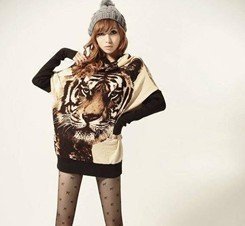 East Knitting AS-011 Fashion Women Tiger print Tops Casual Jumper Animal Pattern Long Sleeve Sweater Warm Pullover Free Shipping