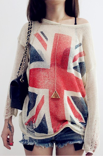 East Knitting BB-060 Women Fashion Wildfox UK Flag hollow out loose Knitting Sweaters Pullover Tops Free shipping