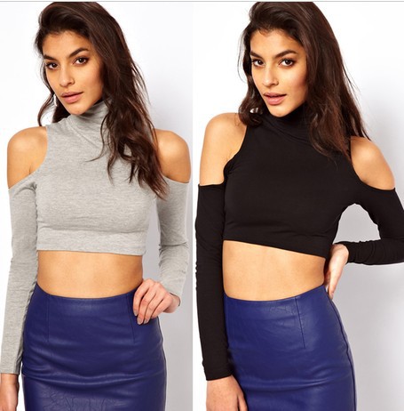 EAST KNITTING BB-090 Leakage shoulder  High elastic long sleeve women clothing O-Neck Fashion tops Free shipping