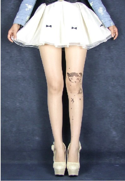 East Knitting BEST SALE CQ-027 Fashion Women cat star Tattoo pantynose/Tights hosiery Free Shipping Wholesale 6pc/lot