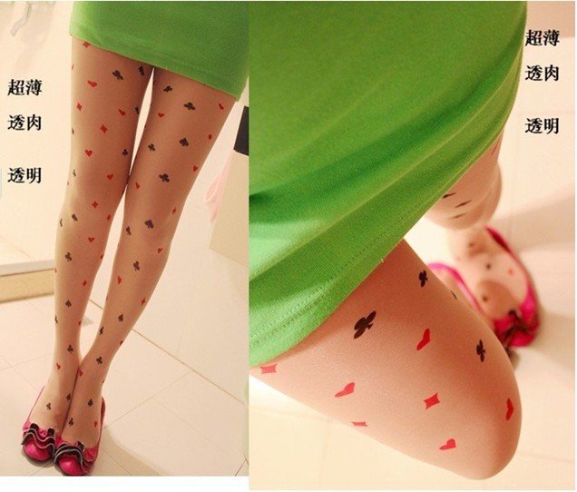 East Knitting BEST SALE CQ-034 Fashion Women loving heart poker Tattoo Tights/pantynose socks Free Shipping Wholesale 6pc/lot