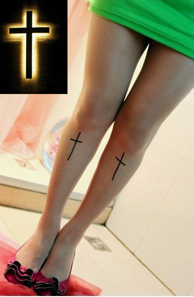 East Knitting CQ-004 Women Fashions 2013 Cross Tattoo 20D Leggings Free Shipping