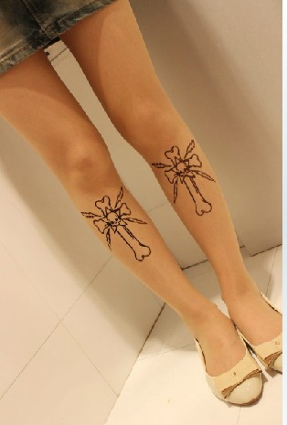 East Knitting CQ-022 2013 Women New Fashion Skull Bone Cross Tattoo Tights Free Shipping