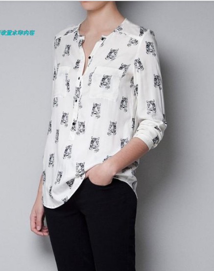 East Knitting Fashion AA-097 Women Clothing 2013 Tiger Pattern Long Sleeve Shirts Women Chiffon Blouse Brand Summer Tops S/M/L