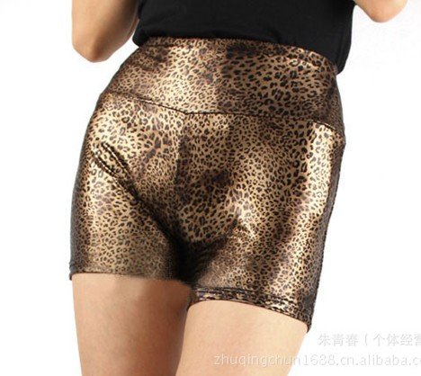 East Knitting FREE SHIP SED-066 Shiny Metallic High Waist Leopard Stretchy Punk Leather Skinny Short Pants Wholesale 5pc/lot