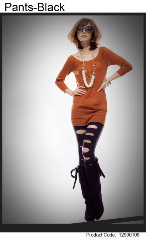 East Knitting FREE SHIPPIN Shiny Metallic High Waist Black Stretchy Leather Leggings/Tights/Pants129901