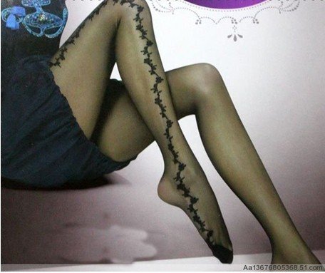 East Knitting FREE SHIPPING 2013Fashion Women sexy 120D tights side flower pantyhoses Wholesale/bulk order TZ-8522 6pc/lot