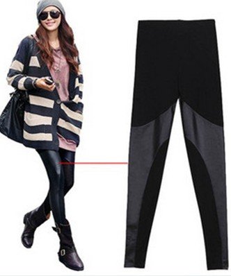 East Knitting FREE SHIPPING 8-6 Leggings Fashion 2013 Metallic Faux Leather Punk Designer Leggings Black Patchwork Tights
