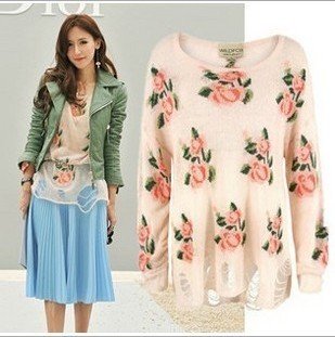 East Knitting Free Shipping AS-068 Women wildfox flower hollow out Roses knitting garment/sweater hoodies tops