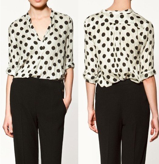 East Knitting FREE SHIPPING AU-093 Lady Fashion Casual Big Dots Shirt/Blouse S/M/L Brand Quality Fast Delivery