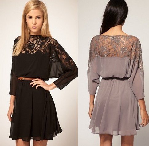 East Knitting FREE SHIPPING BF-024 Sexy Women Chiffon Yarn+Lace Dresses S/M/L Brand Quality Fast Delivery