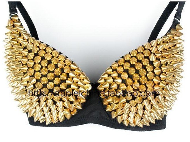 East Knitting FREE SHIPPING BR-011 Bra Women Party Disco All-over Spike Stud Design Bra Metallic Punk Dance Bra Best Quality