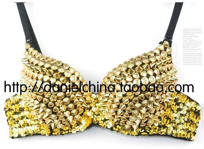 East Knitting FREE SHIPPING BR-041 Women Party Disco Lady Gaga 3/4 CUP Spike Stud Design Metallic Punk Dance Bra Best Quality