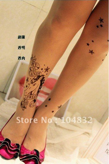 East Knitting FREE SHIPPING CQ-006 Fashion Women/Lady Vintage Galaxy Star Horse 20D Tattoo pantyhoses Tights Wholesale 6pc/lot