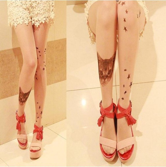 East Knitting FREE SHIPPING CQ-011 2013 Fashion New Style Cat Tattoo Tights Free Shipping